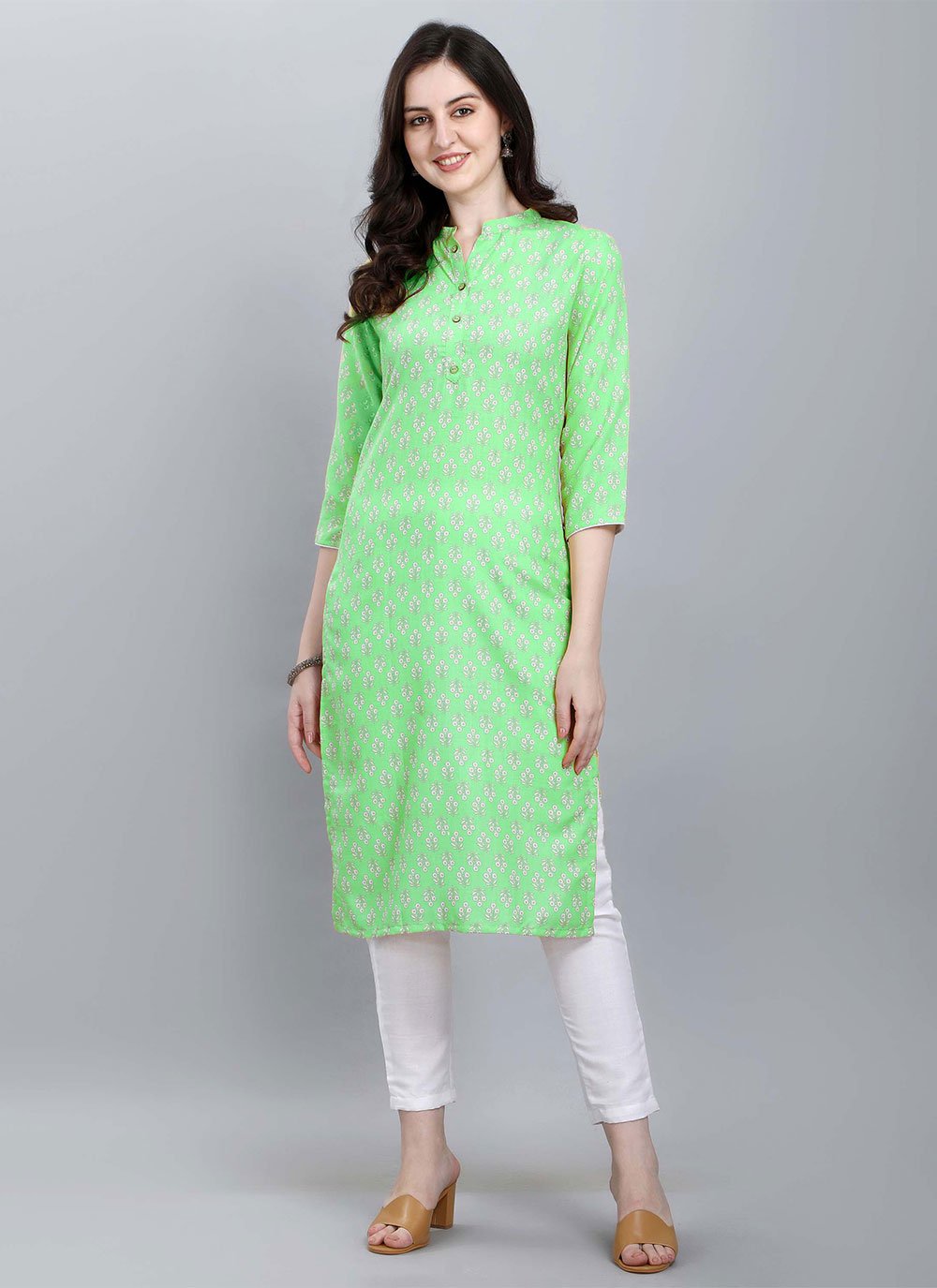 Party Wear Kurti Cotton Sea Green Booti Kurtis