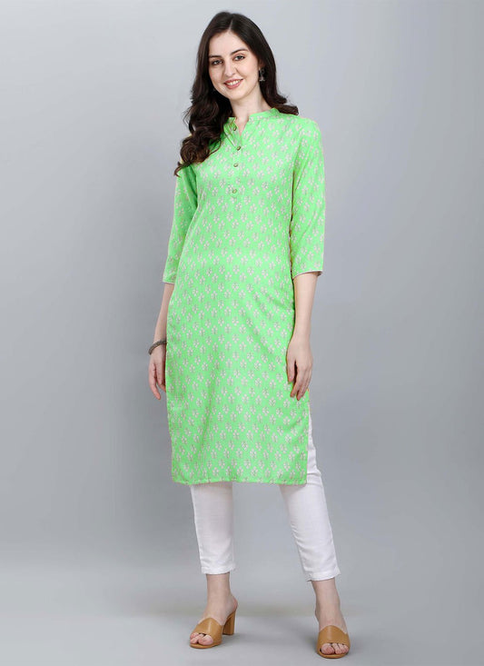 Party Wear Kurti Cotton Sea Green Booti Kurtis