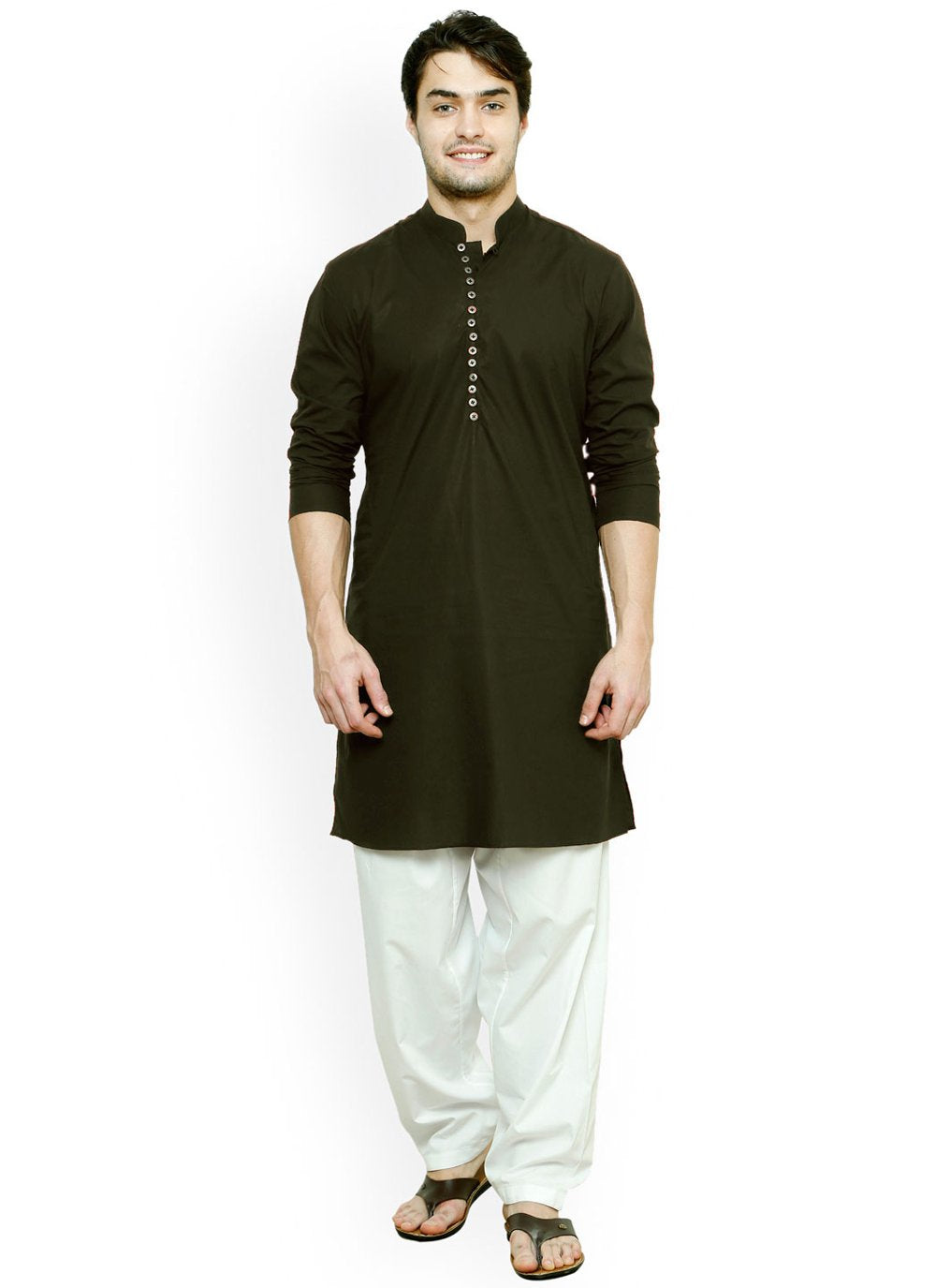 Kurta Blended Cotton Green Buttons Mens