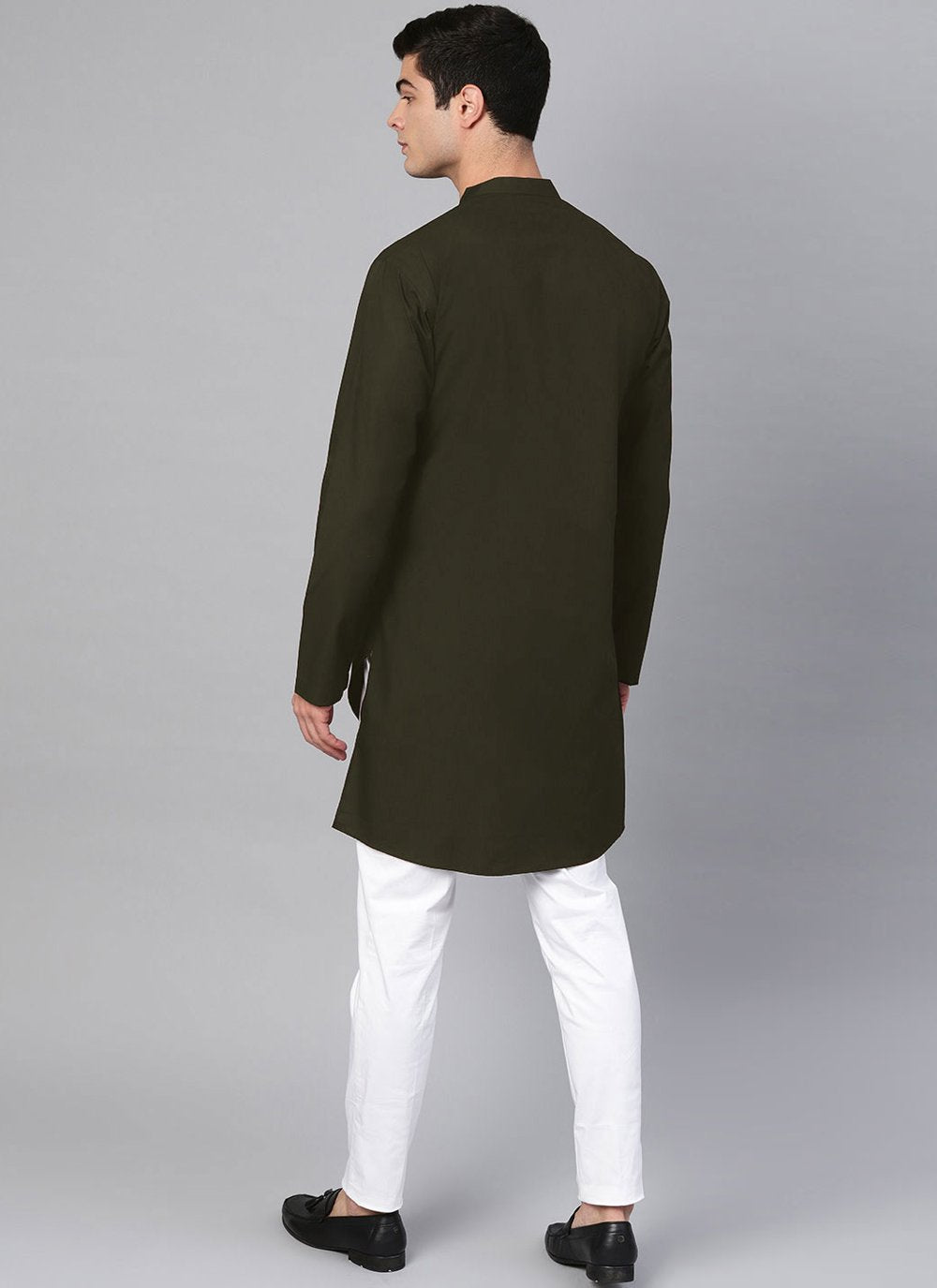 Kurta Blended Cotton Green Buttons Mens