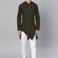 Kurta Blended Cotton Green Buttons Mens