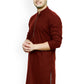 Kurta Blended Cotton Maroon Buttons Mens