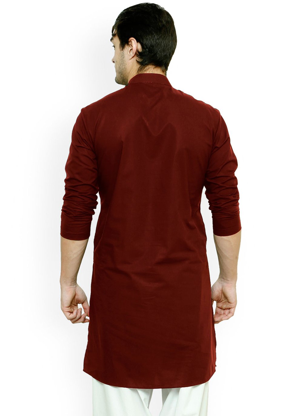 Kurta Blended Cotton Maroon Buttons Mens