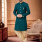 Indo Western Sherwani Fancy Fabric Green Buttons Mens