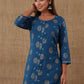 Designer Kurti Rayon Blue Buttons Kurtis