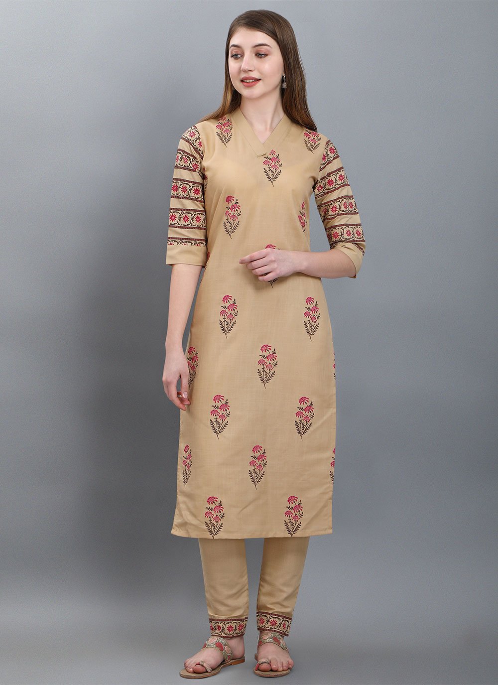 Casual Kurti Cotton Beige Booti Kurtis