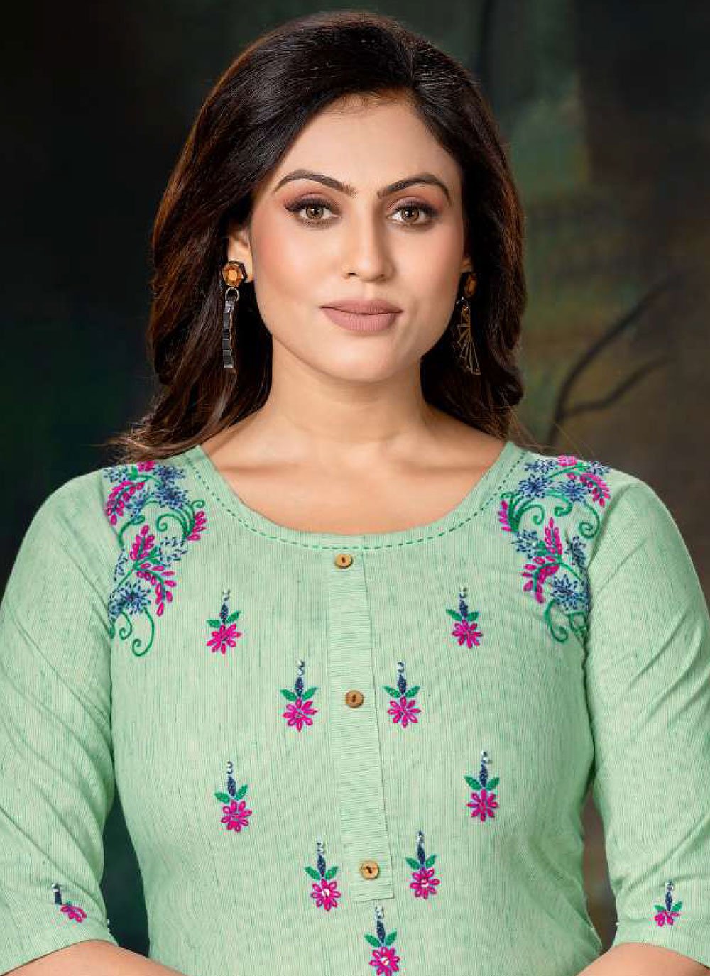 Casual Kurti Handloom Cotton Sea Green Embroidered Kurtis