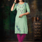 Casual Kurti Handloom Cotton Sea Green Embroidered Kurtis