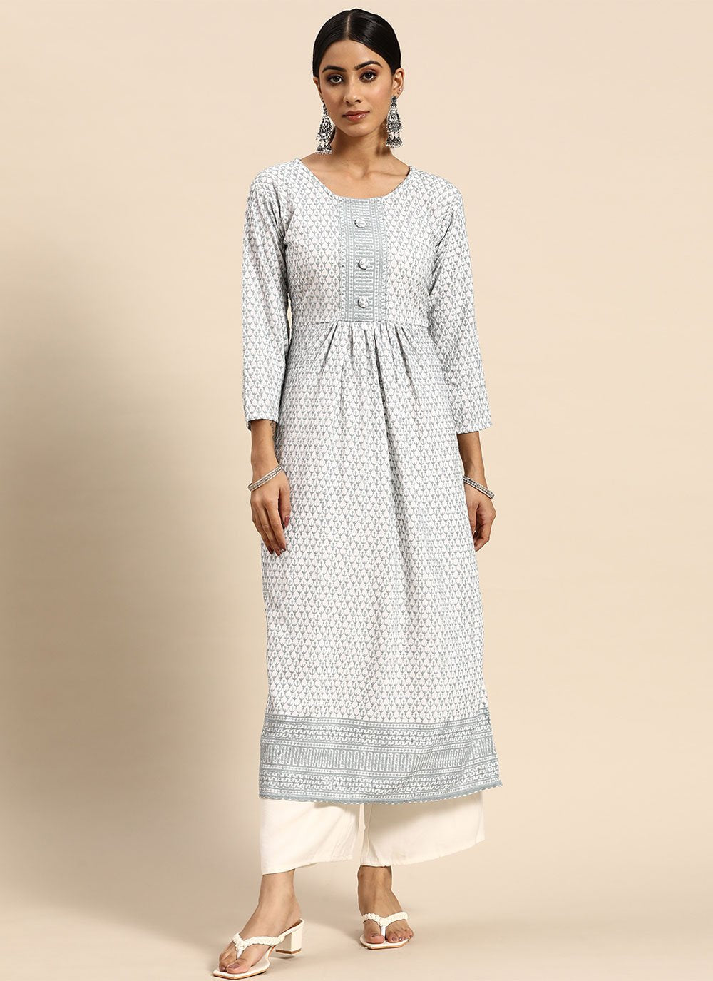 Casual Kurti Rayon Viscose Blue Embroidered Kurtis