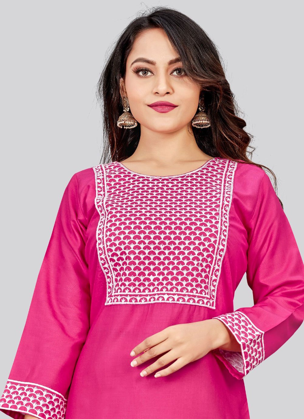 Casual Kurti Rayon Pink Embroidered Kurtis