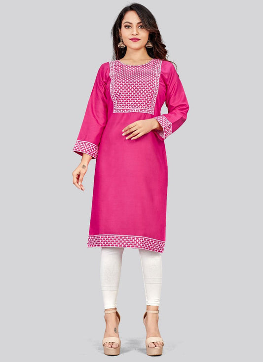 Casual Kurti Rayon Pink Embroidered Kurtis