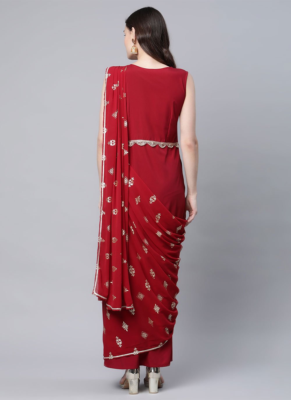 Casual Kurti Crepe Silk Red Foil Print Kurtis