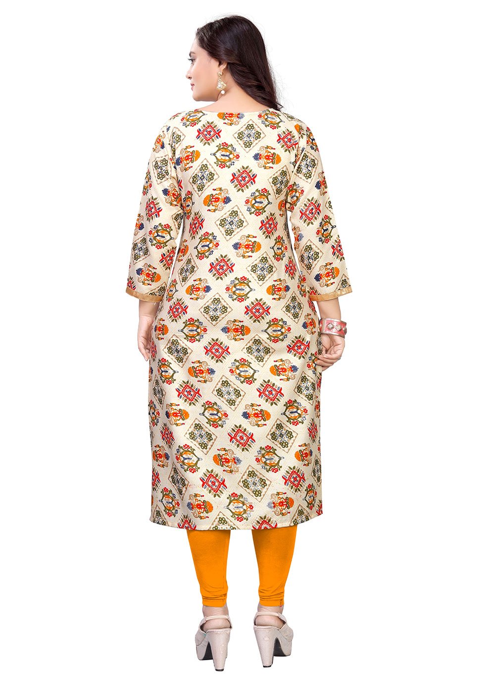 Casual Kurti Rayon Cream Foil Print Kurtis