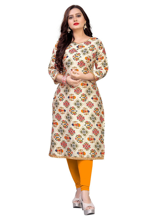 Casual Kurti Rayon Cream Foil Print Kurtis