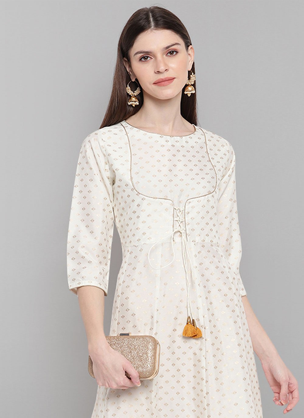 Casual Kurti Silk White Foil Print Kurtis