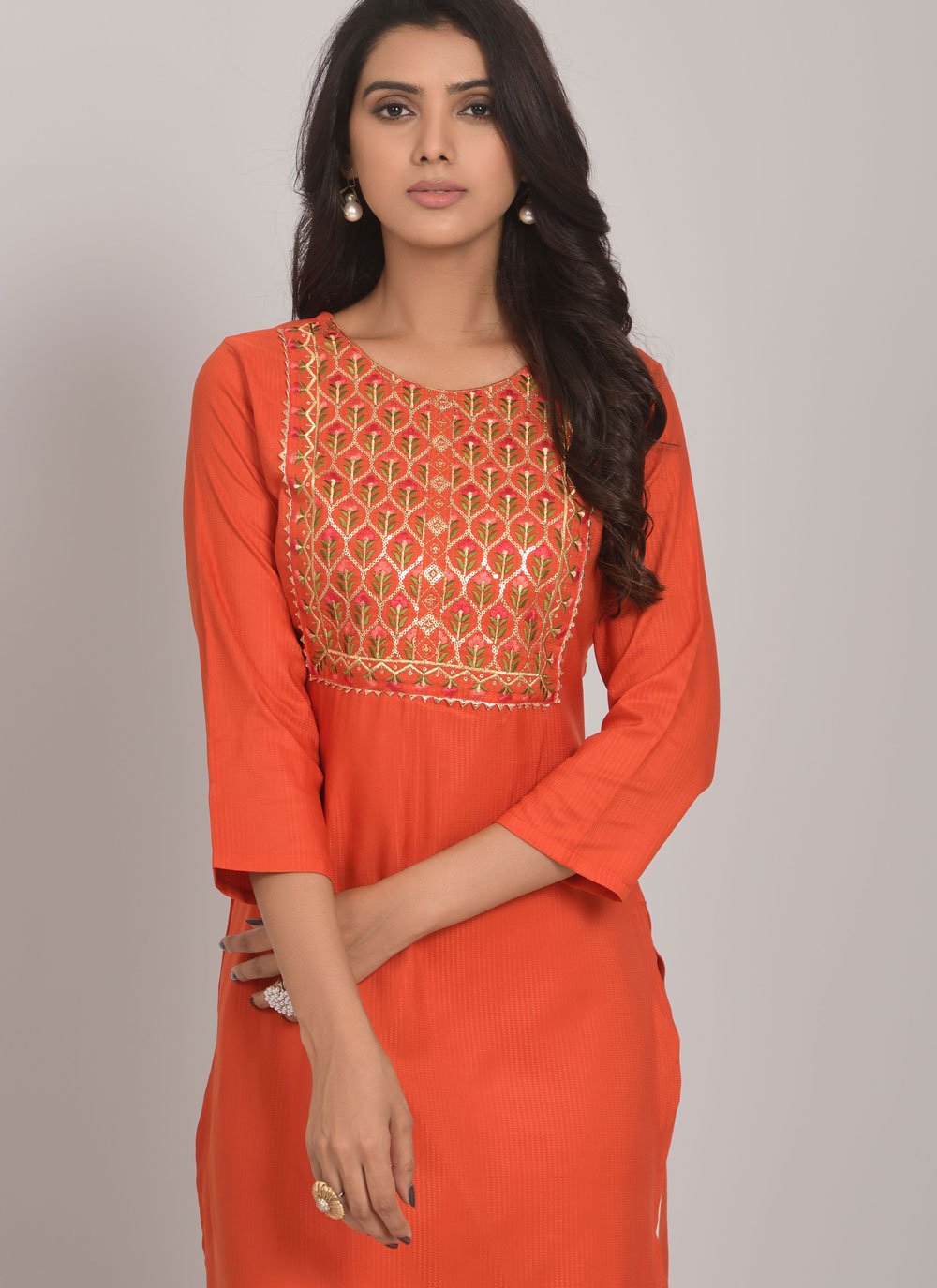 Casual Kurti Rayon Orange Embroidered Kurtis