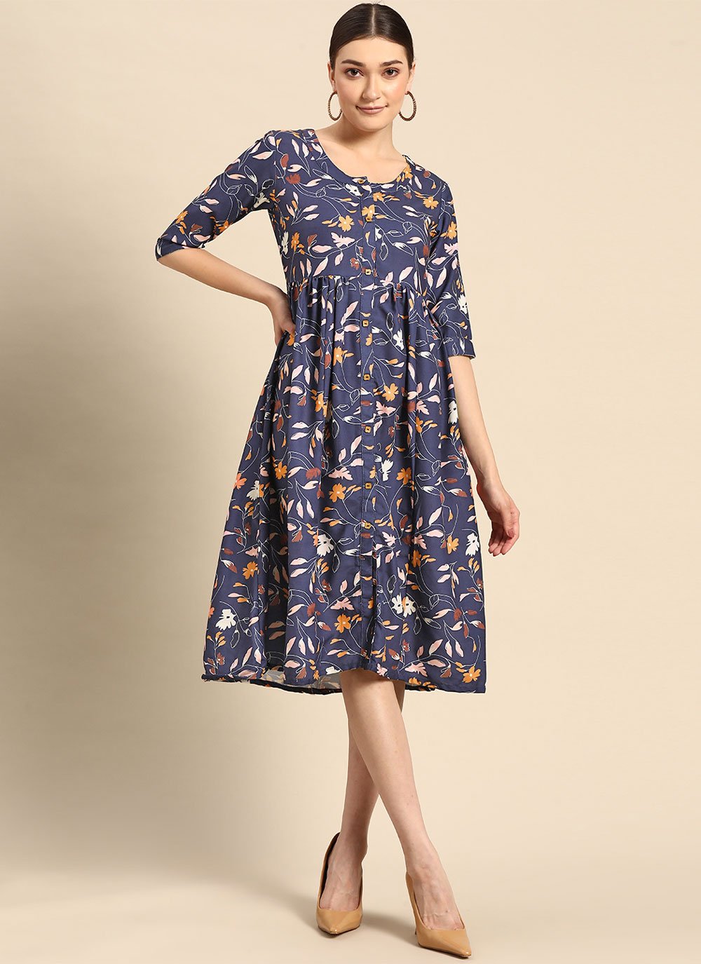 Casual Kurti Poly Rayon Blue Print Kurtis