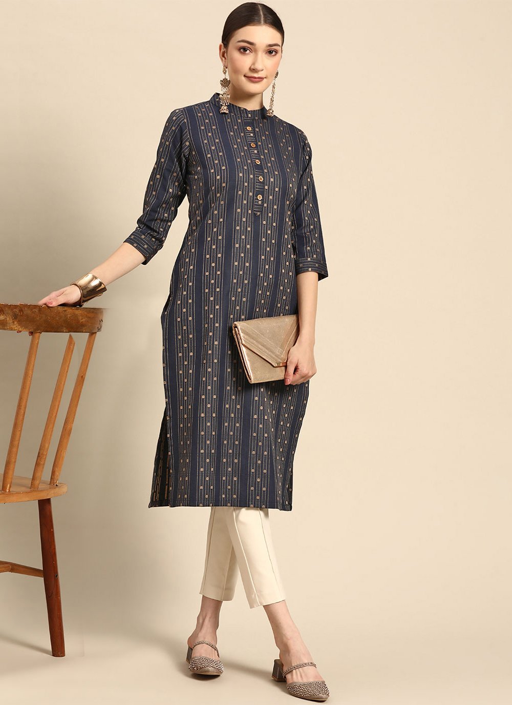 Casual Kurti Cotton Blue Print Kurtis