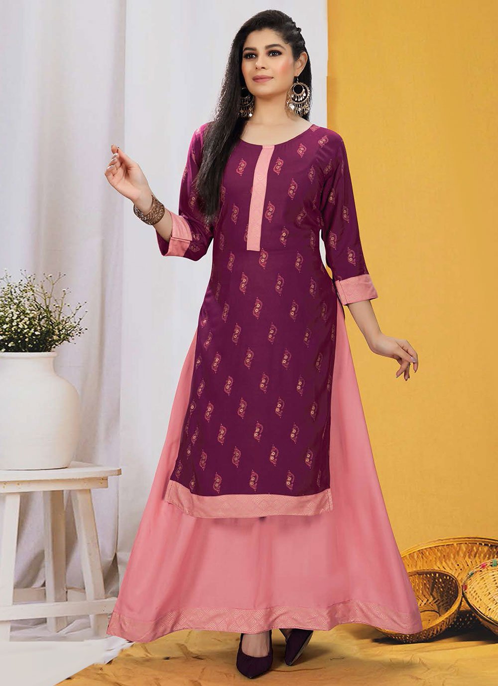 Casual Kurti Rayon Purple Print Kurtis