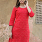 Casual Kurti Cotton Red Embroidered Kurtis