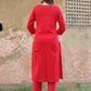 Casual Kurti Cotton Red Embroidered Kurtis