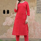 Casual Kurti Cotton Red Embroidered Kurtis