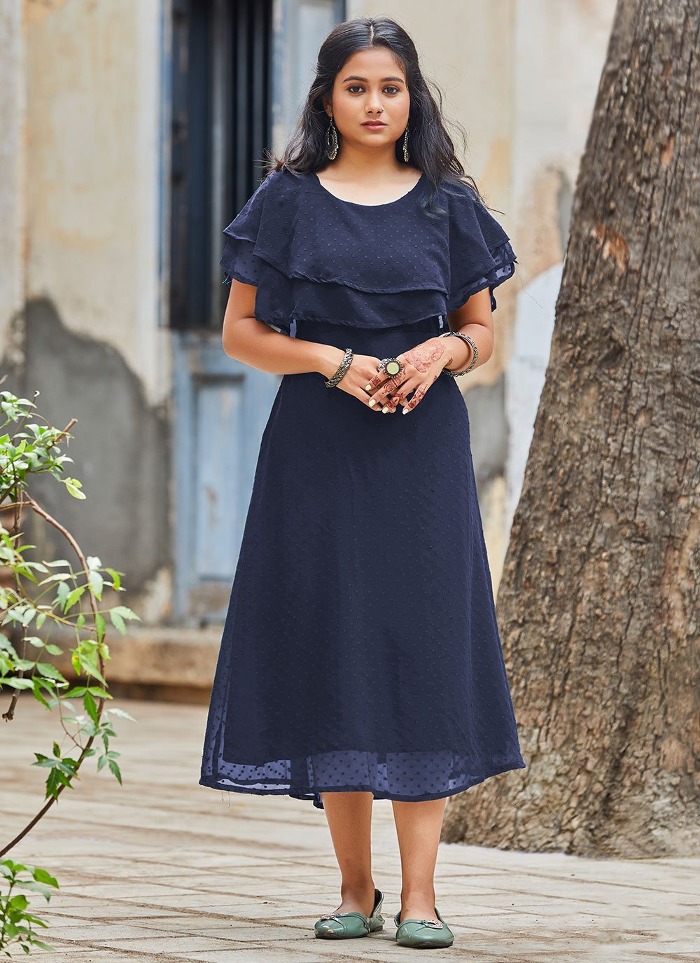 Casual Kurti Georgette Blue Ruffle Kurtis