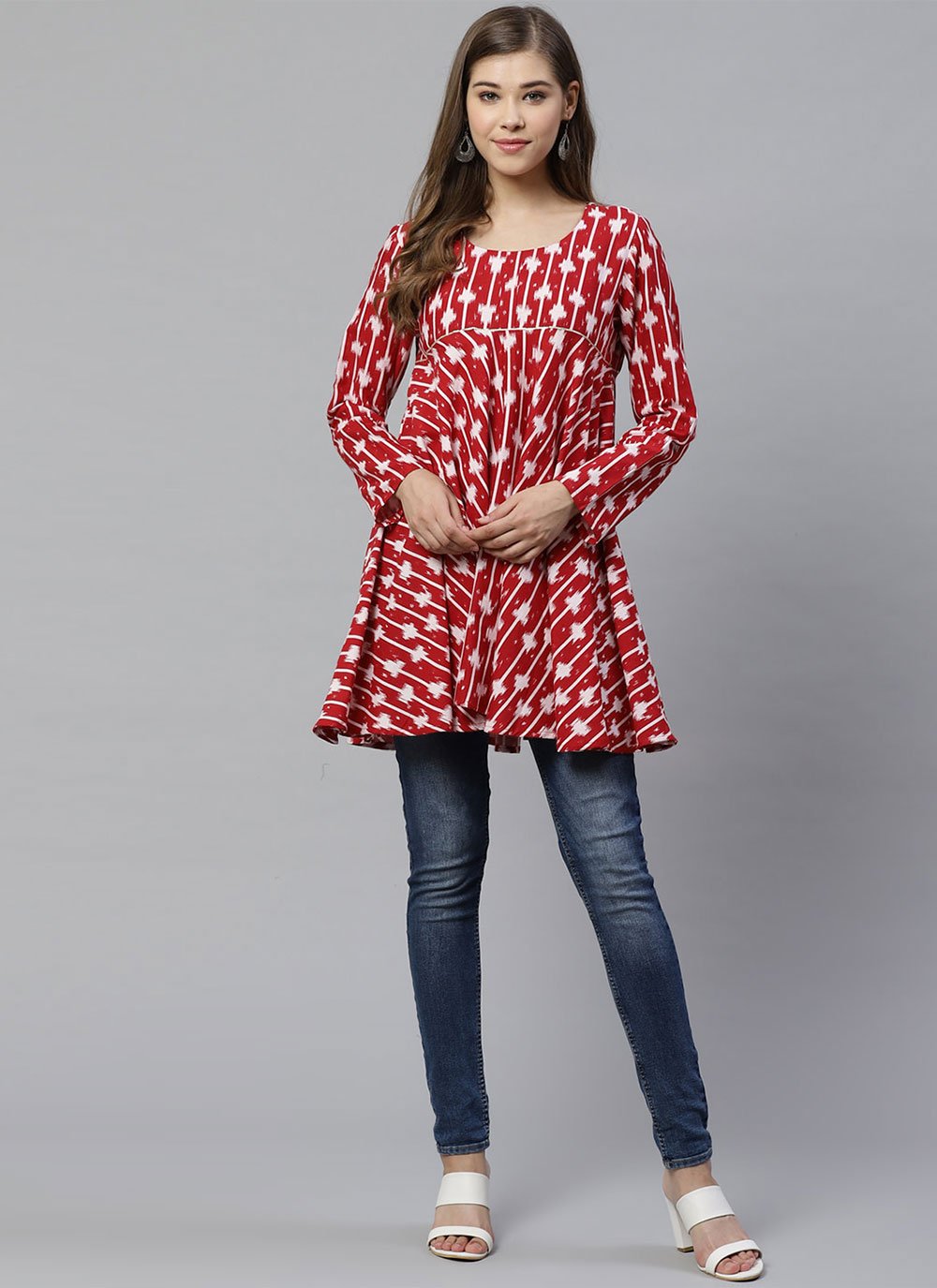 Casual Kurti Cotton Red Print Kurtis