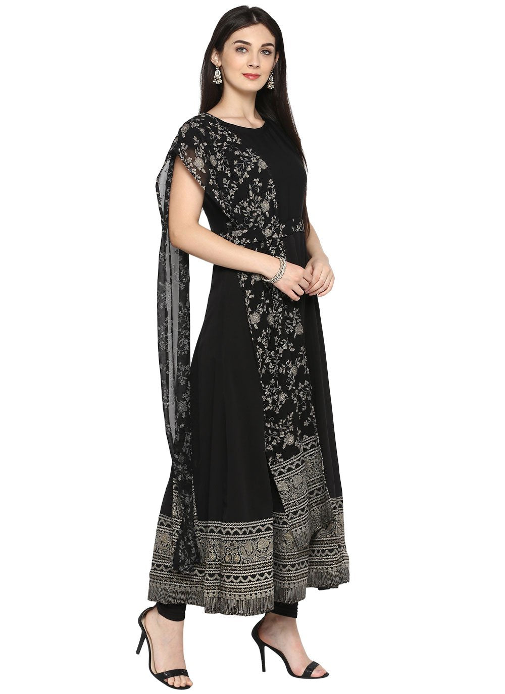 Casual Kurti Crepe Silk Black Patola Print Kurtis