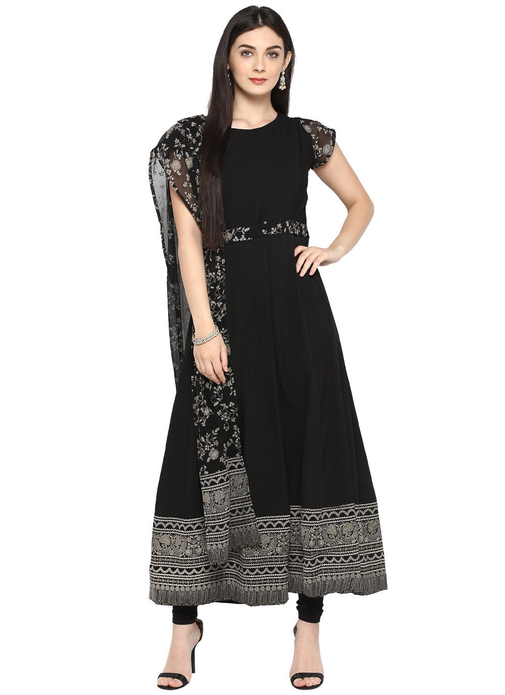 Casual Kurti Crepe Silk Black Patola Print Kurtis