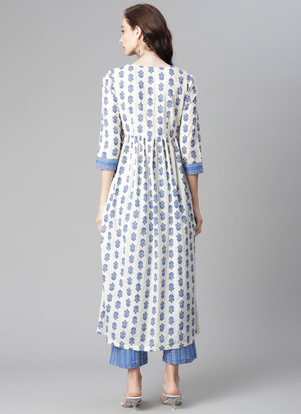 Casual Kurti Cotton Blue White Print Kurtis