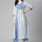 Casual Kurti Cotton Blue White Print Kurtis