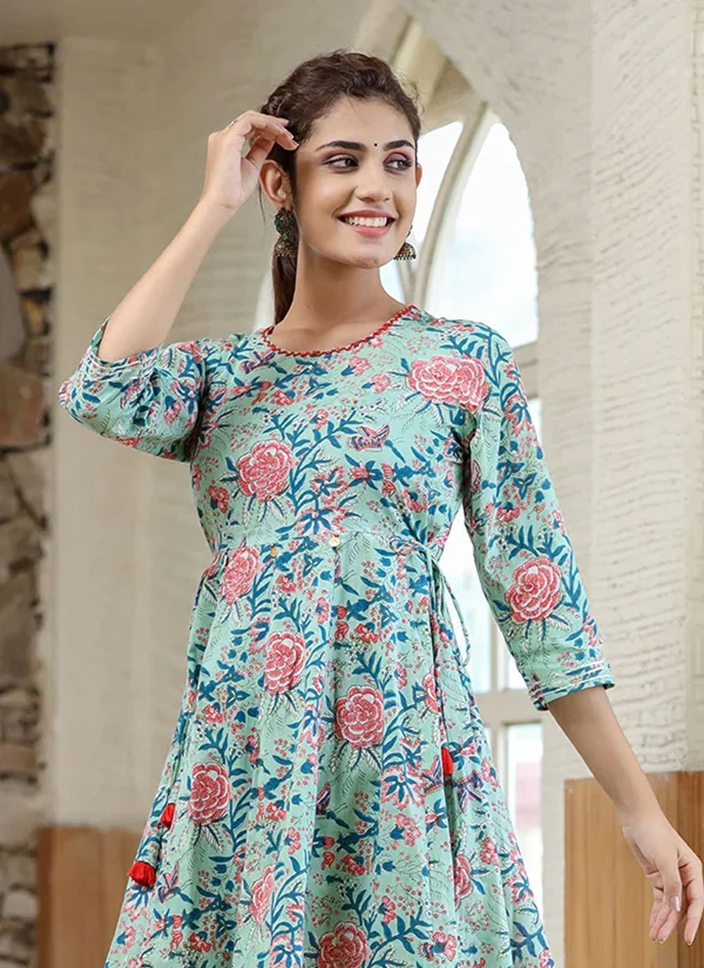 Casual Kurti Cotton Green Print Kurtis