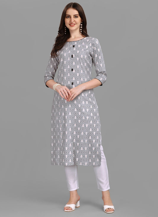 Casual Kurti Rayon Grey Print Kurtis