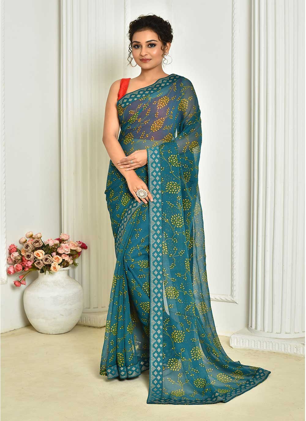 Casual Chiffon Blue Digital Print Saree