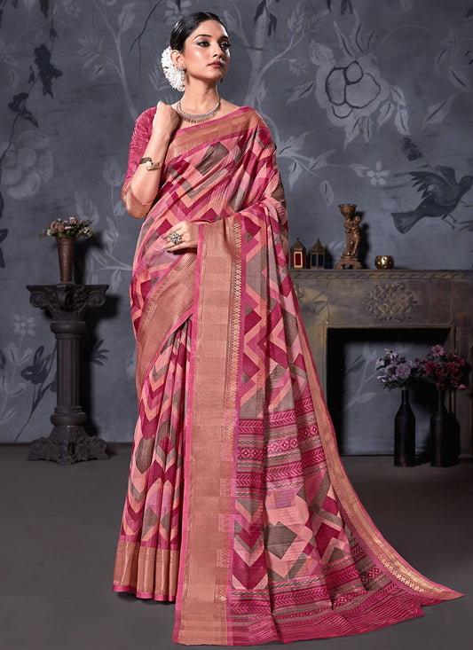 Casual Cotton Linen Multi Colour Digital Print Saree