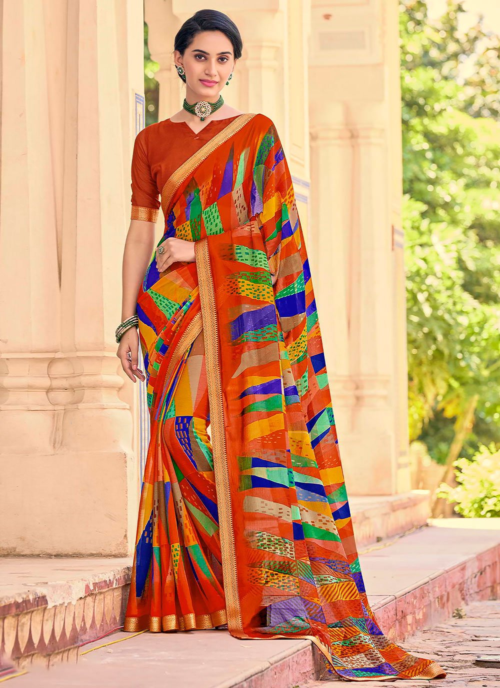 Casual Faux Chiffon Multi Colour Print Saree