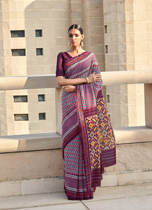 Casual Cotton Purple Print Saree