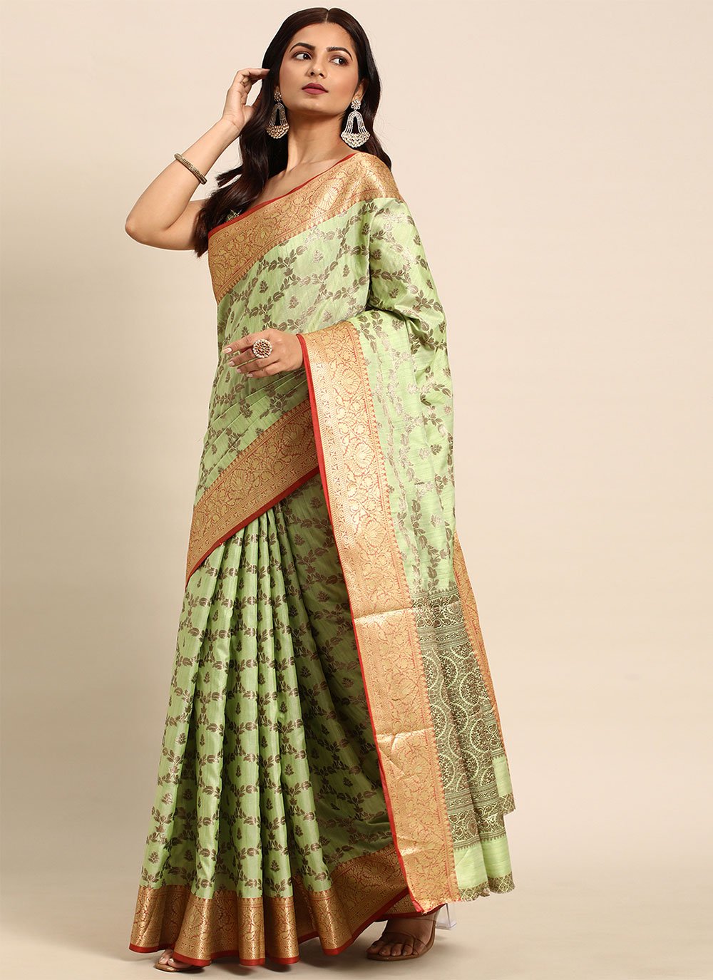 Casual Silk Green Woven Saree