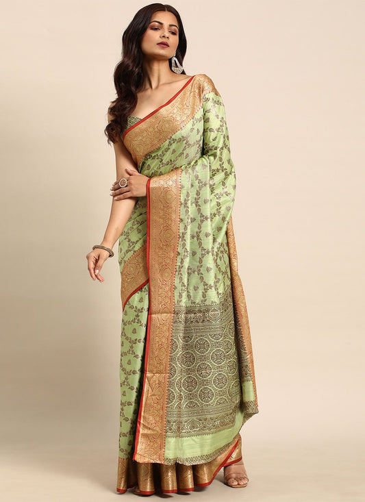 Casual Silk Green Woven Saree