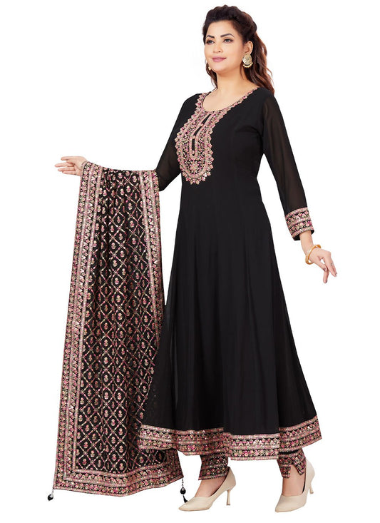 Anarkali Suit Chanderi Black Embroidered Salwar Kameez