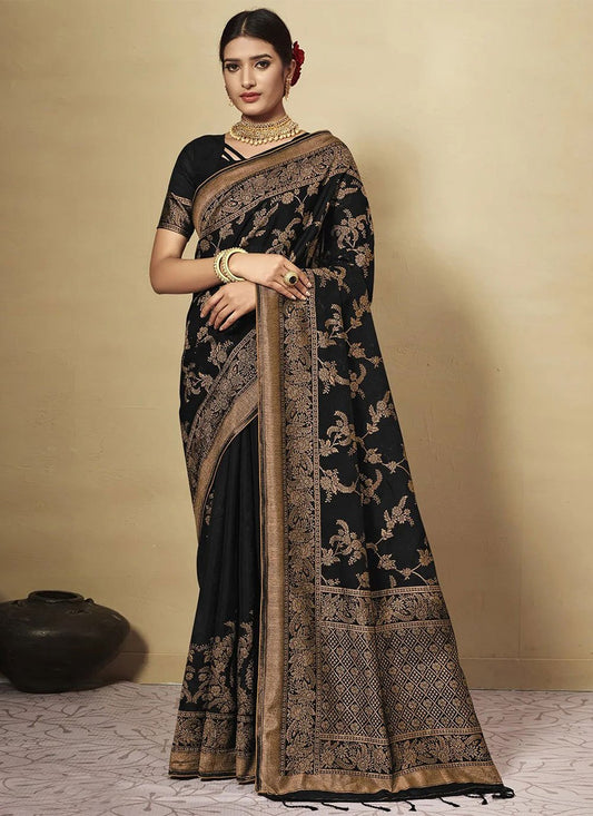 Trendy Saree Chanderi Cotton Black Weaving Saree