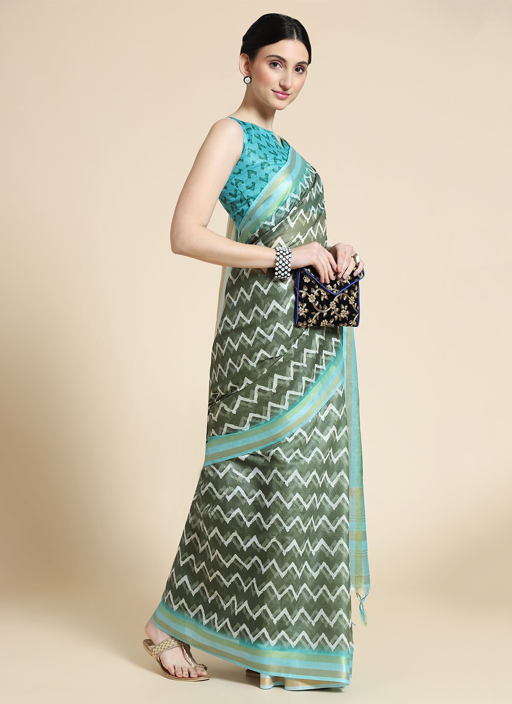 Classic Chanderi Cotton Green Digital Print Saree