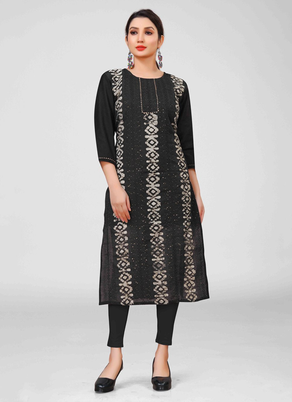 Designer Kurti Chanderi Black Embroidered Kurtis