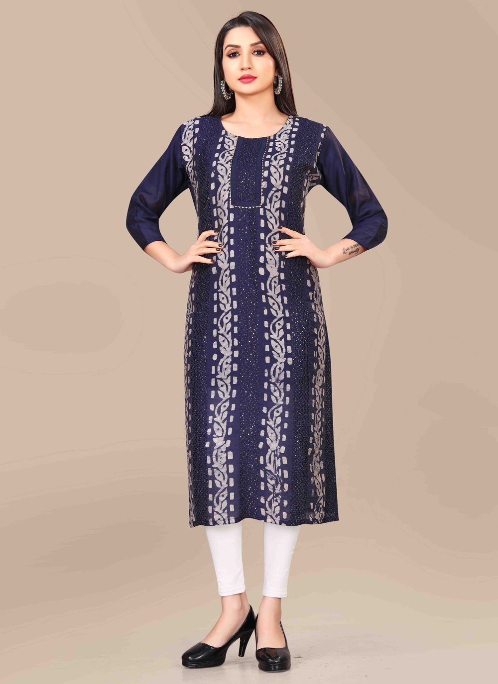 Designer Kurti Chanderi Blue Embroidered Kurtis