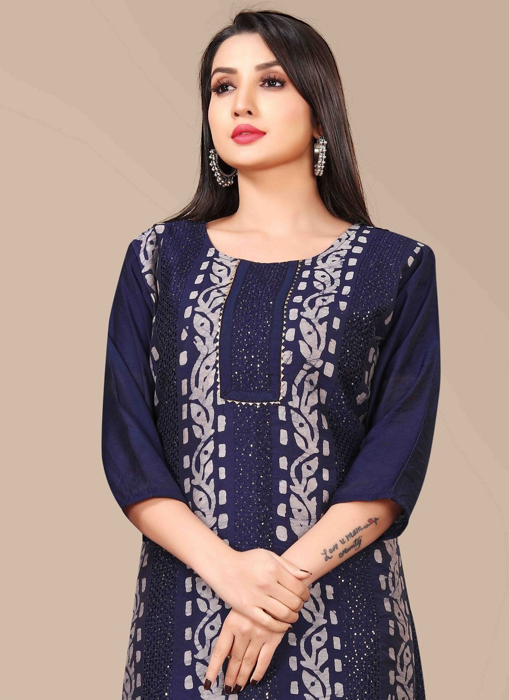 Designer Kurti Chanderi Blue Embroidered Kurtis