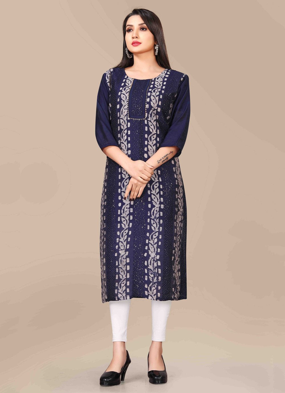 Designer Kurti Chanderi Blue Embroidered Kurtis