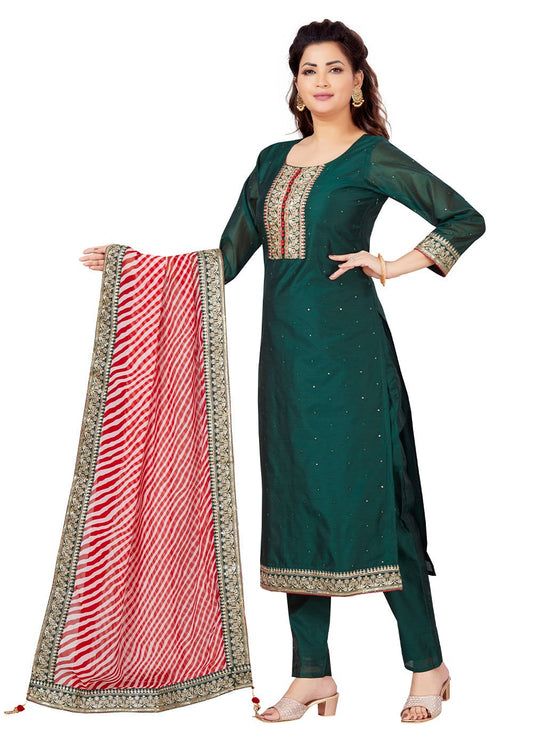 Salwar Suit Chanderi Green Embroidered Salwar Kameez