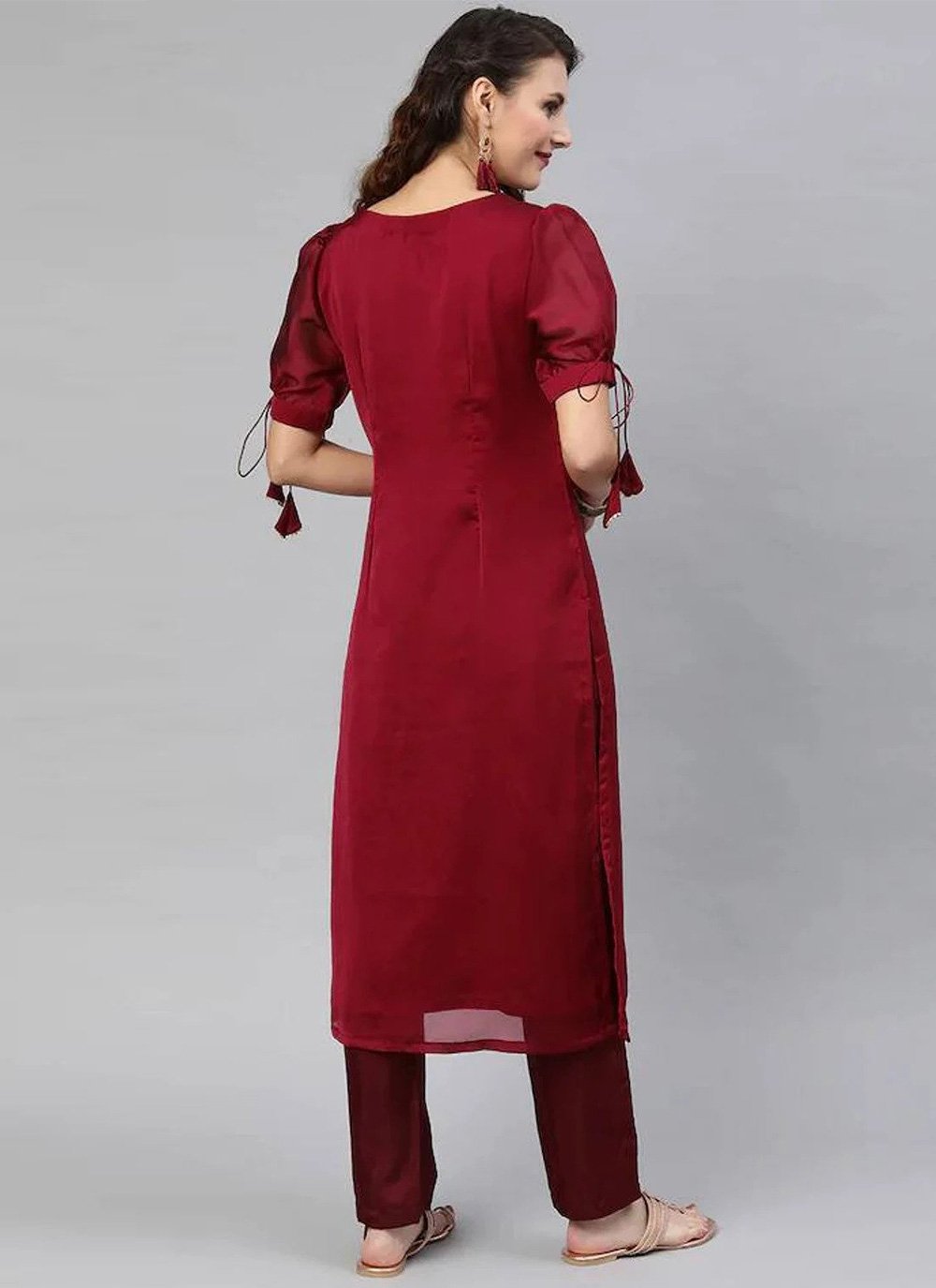 Party Wear Kurti Chanderi Maroon Embroidered Kurtis