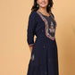 Party Wear Kurti Chanderi Blue Embroidered Kurtis